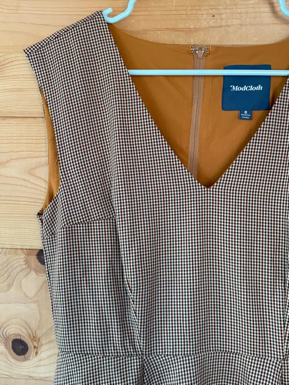 ModCloth brown houndstooth Decision Maker sleeveless retro midi dress size 8 - Picture 6 of 9